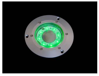 Replacement LED Heli Landing Light — green LEDs illuminated, stainless steel flush mount
