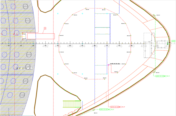 Helideck plan drawing showing perimeter light positions around the landing circle